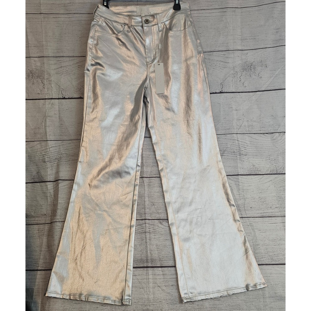 EVERY Brand Size 4 Metallic Silver Faux Leather 5-Pocket Wide Jean NWT 1126